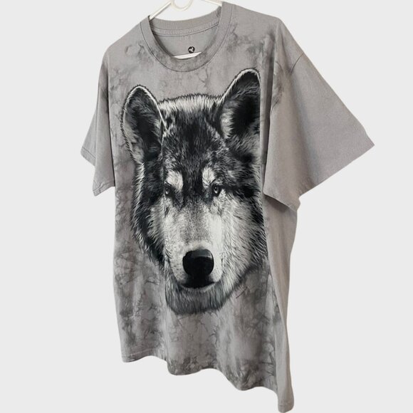Liquid Blue Gray Tie-dye Wolf T-Shirt Men's Size Large Short-Sleeve Graphic Tee - Picture 2 of 11